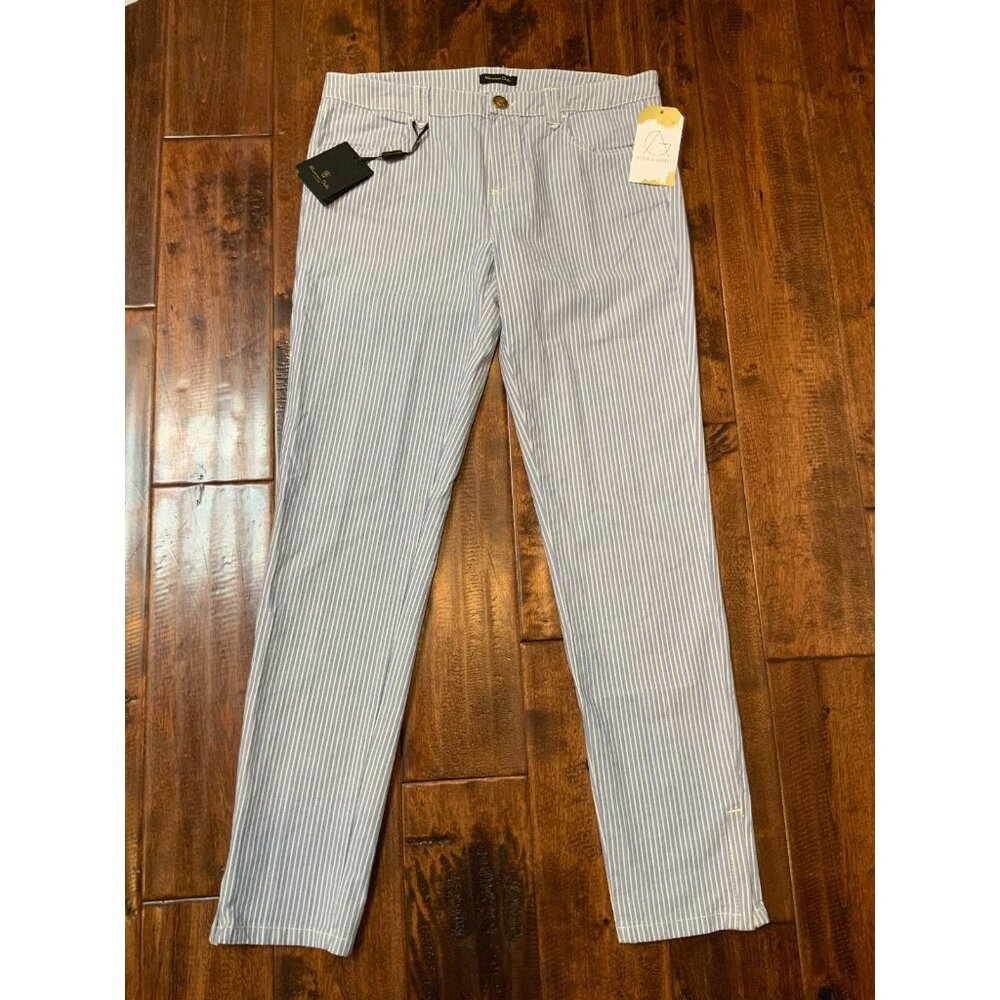 Massimo Dutti Blue & White Striped Slim Crop Denim Jeans, Size 6 (US), NWT!